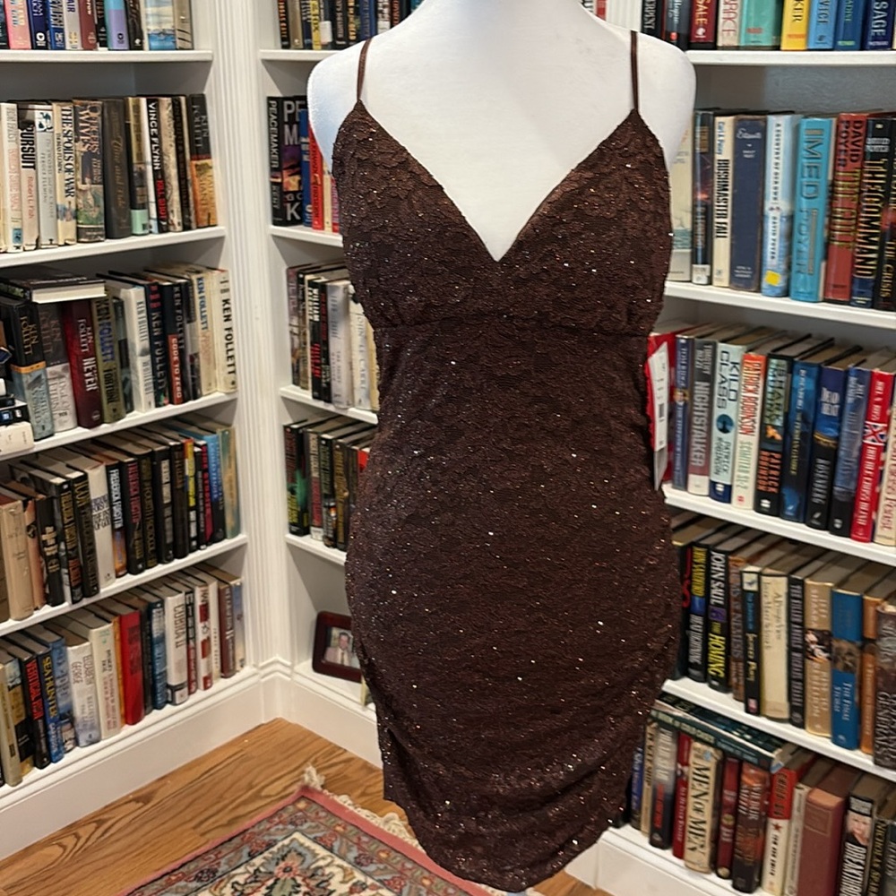 Honey/Rosie bronze glittery lace body con dress. New with tags.XL.Price reduced!